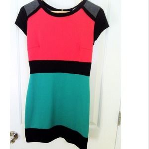 ✨RESERVE✨ Teal & Coral Color Blocking Dress