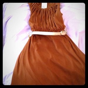 Brown 40's Style Dress with Gold Belt