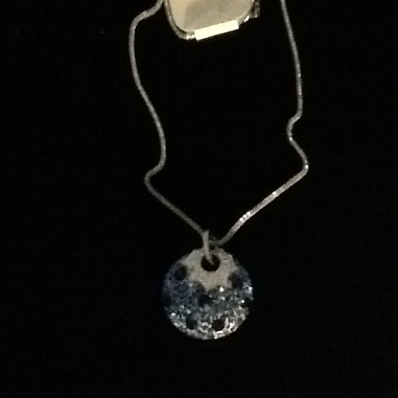 Silver necklace  with blue rhinestone