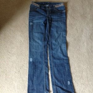 Elie Tahari distressed ankle jeans with embroidery