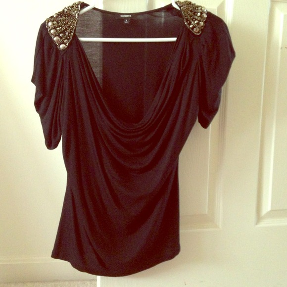 EXPRESS black shirt with shoulder beads!
