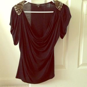 EXPRESS black shirt with shoulder beads!