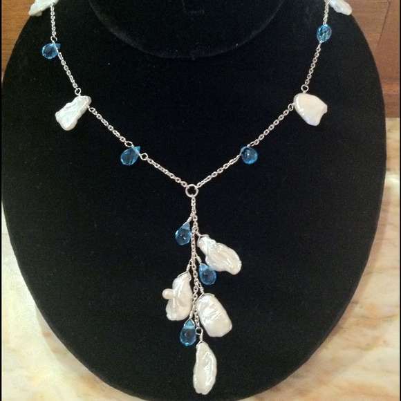 Authentic real silver topaz Pearl necklace 925