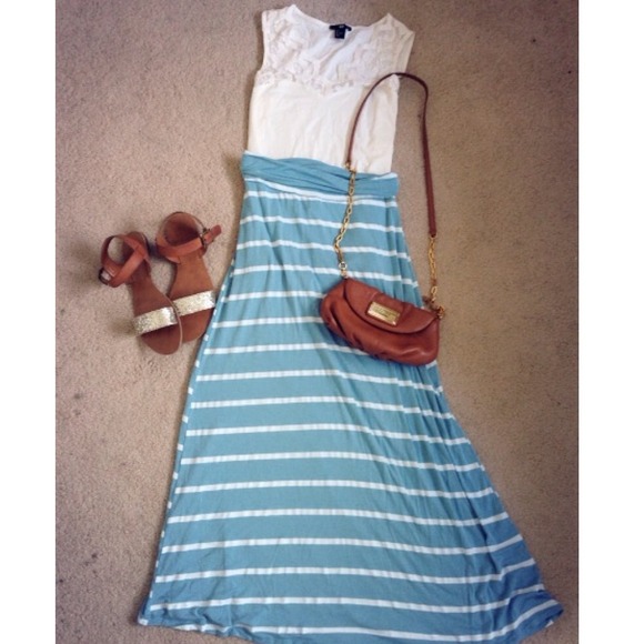 Blue & White Striped Maxi Skirt Sz: Med