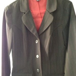 Black pinstripe skirt and jacket suit