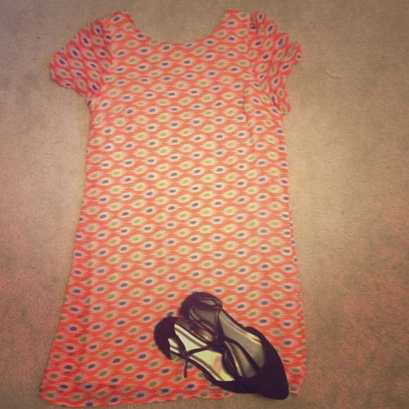 Orange patterned shift dress