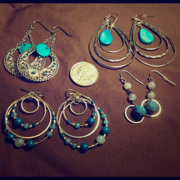 4 Turquoise accented dangly earrings