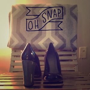 ⬇ Patent black heels with slate heels