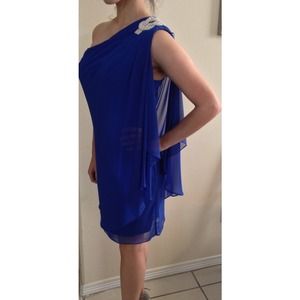 Blue One Shoulder Cocktsilu dress by Caché