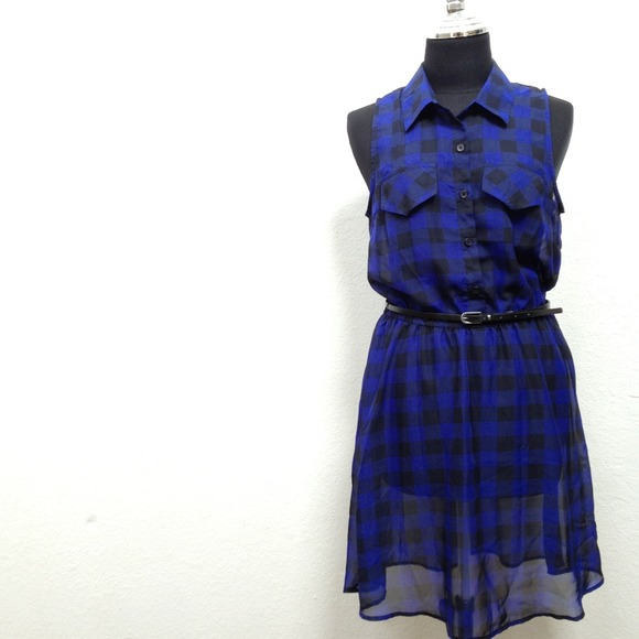 blue and black plaid dress