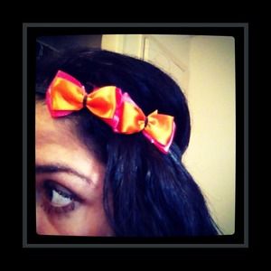 Pink & Orange Bow Large Hair Band