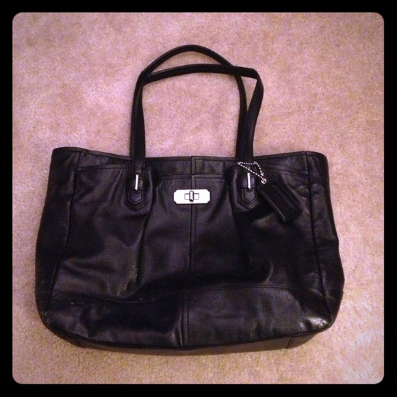 Authentic black leather coach bag