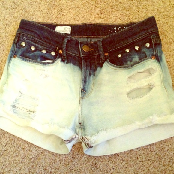 Handmade DIY Denim Studed Acid washed shorts