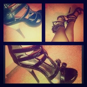 Black "Promise" heels w/ white ombré detailed heel