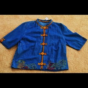 Asian Themed Denim Blouse