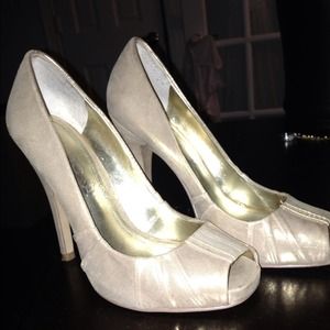 Gold peep toe pumps. Worn once! Size 5