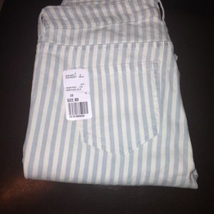 Light blue & white striped Forever 21 skinny jeans