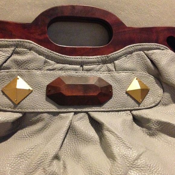 grey clutch/handbag with hand painted wood - Picture 2 of 4