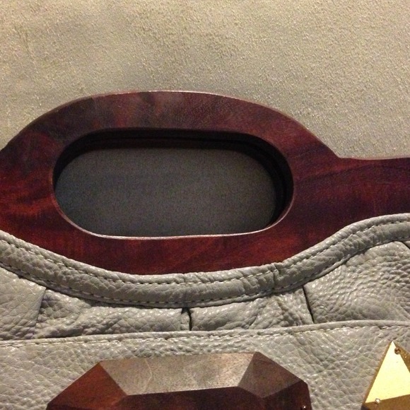 grey clutch/handbag with hand painted wood - Picture 3 of 4