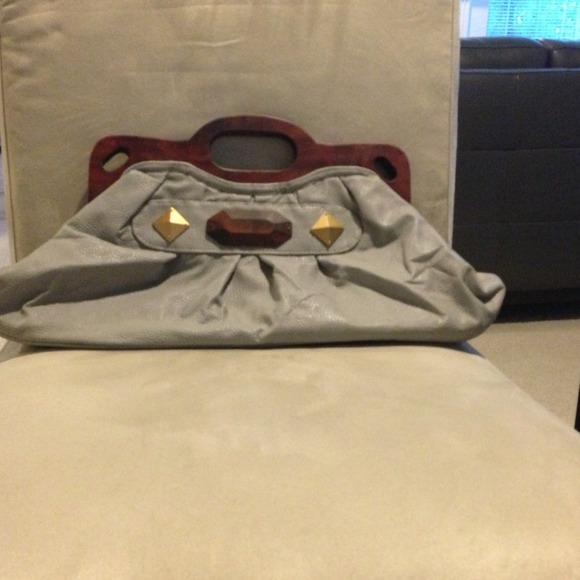 grey clutch/handbag with hand painted wood - Picture 4 of 4