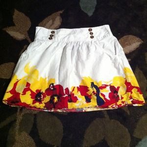 Red, yellow, and navy floral print skirt