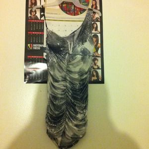 One shoulder mini dress black and grey.