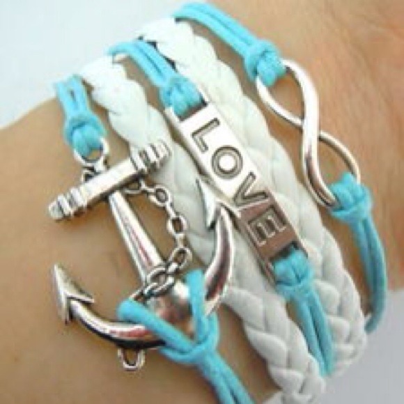 Jewelry - Baby Blue Infinity,Anchor,Love Leather bracelet.
