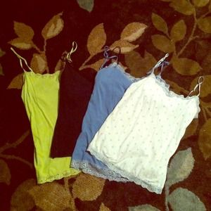 Green, black, blue, and white with grey tank tops!