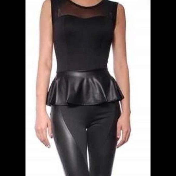 Peplum faux leather bodysuit. NWOT