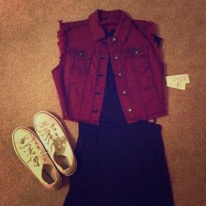 Red denim vest!