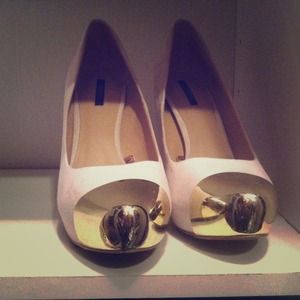 White (cream) and Gold Pumps