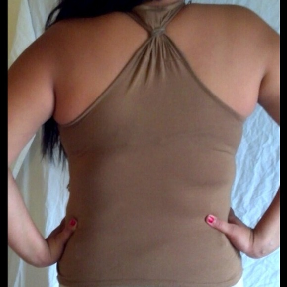 Used Classy Racerback Brown Top w Lace Ruffles (M) - Picture 3 of 4