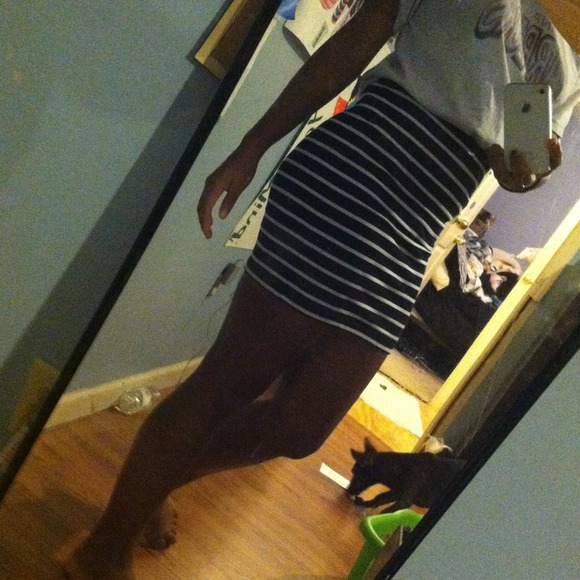 Black and White Striped Pencil Skirt