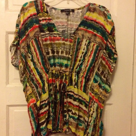 Forever 21 Tribal Print Waist-Tie Tunic sz S