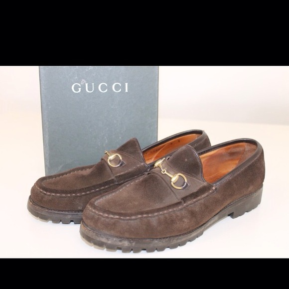 Gucci brown suede horsebit loafers