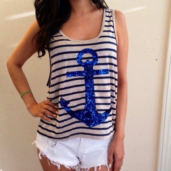 Tops - Striped Sequin Anchor Top