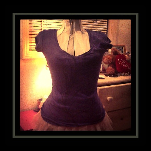 Dark Purple V Neck w/ Peacock Feather Print