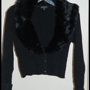 Bebe Rabbit Fur Cardigan Sweater Jacket Size Med