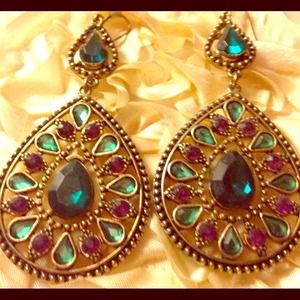 Green & Purple gem Teardrop earrings