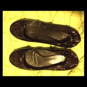 Tory Burch Patent Black Leather Reva Flat 11