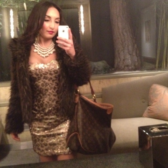 Brown tan sequined tube top dress