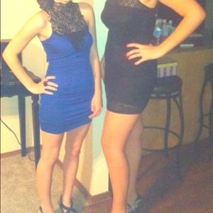 Blue dress with black lace