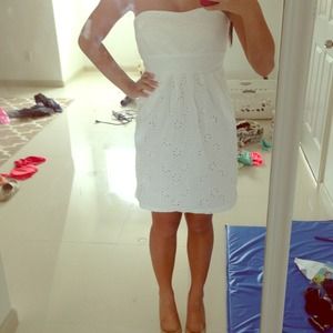 Strapless White Eyelet Dress