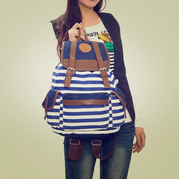 Blue stripped canvas - backpack