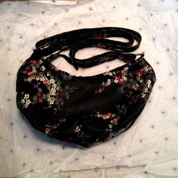Black silk hobo bag