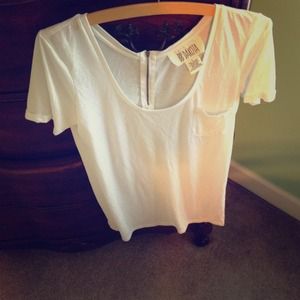 White Tee with Zipper Accent on Back