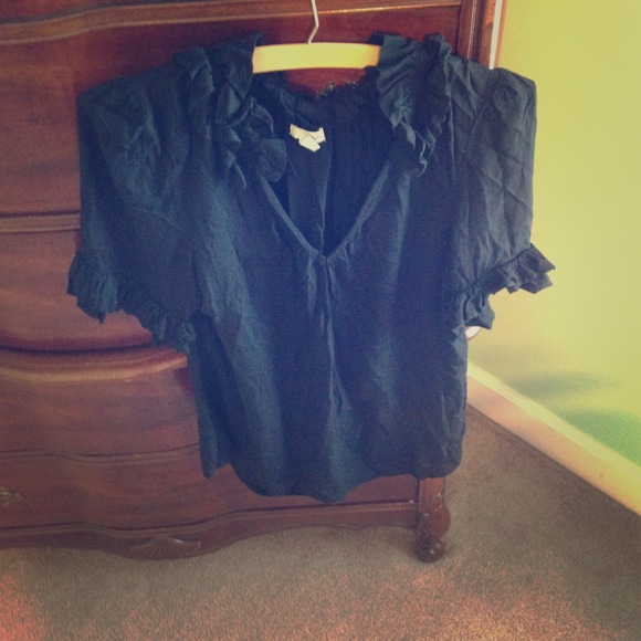 Ruffled Black V-Neck