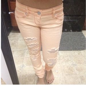 Peach skinny jeans from wet seal