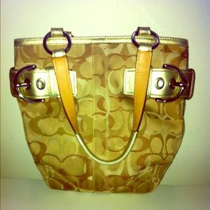 Gold n beige Coach Purse