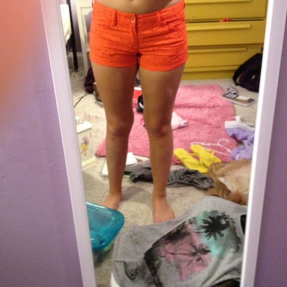 Embroidered orange shorts
